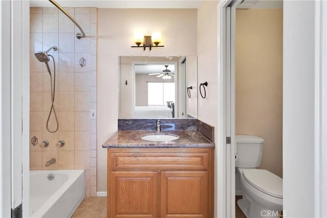 26969 Lakeview Dr, Helendale, CA 92342 - ensuite bathroom with vanity, shower / tub combination, a ceiling fan, and tile patterned flooring