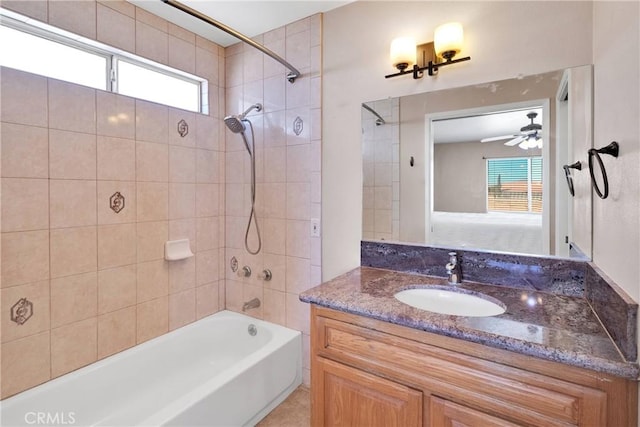 26969 Lakeview Dr, Helendale, CA 92342 - full bath with healthy amount of natural light, shower / bath combination, vanity, and a ceiling fan