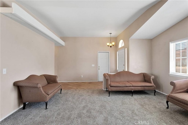 26969 Lakeview Dr, Helendale, CA 92342 - sitting room featuring carpet floors and a chandelier