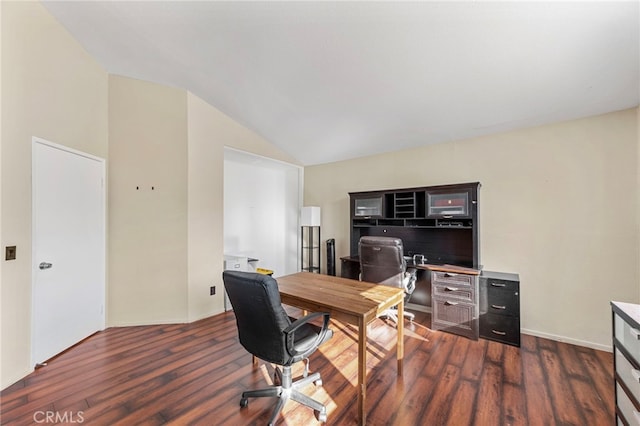 40236 Holden Cir, Temecula, CA 92591 - home office featuring lofted ceiling and dark wood-style flooring