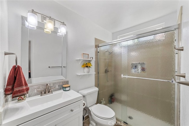 40236 Holden Cir, Temecula, CA 92591 - full bath featuring a shower stall, vanity, and backsplash