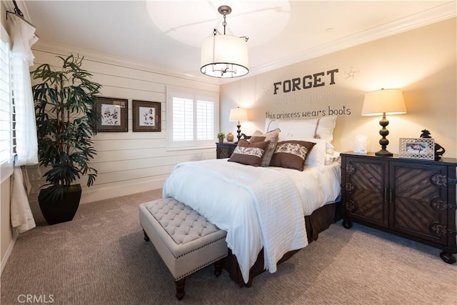 11829 Confluence Dr, Jurupa Valley, CA 91752 - bedroom with carpet floors, ornamental molding, and a chandelier