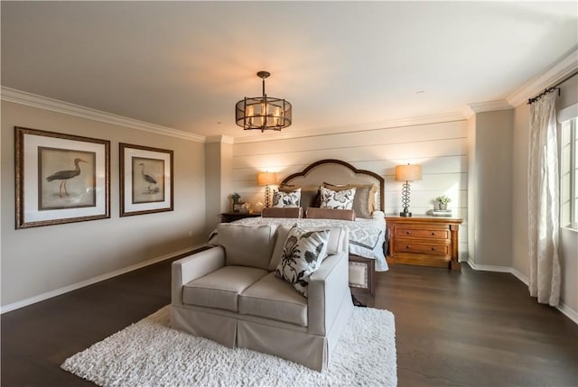 11829 Confluence Dr, Jurupa Valley, CA 91752 - bedroom with a chandelier, dark wood-style flooring, and crown molding