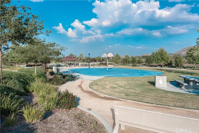 11829 Confluence Dr, Jurupa Valley, CA 91752 - view of pool featuring a gazebo, a mountain view, and community basketball court