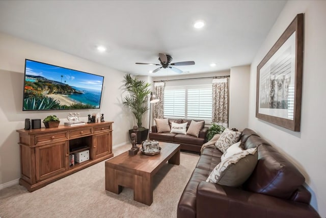 11829 Confluence Dr, Jurupa Valley, CA 91752 - living room featuring a ceiling fan, recessed lighting, and light colored carpet