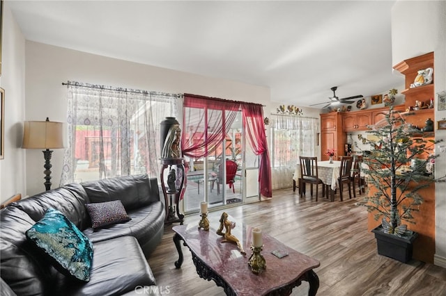 44505 Shadowcrest Dr, Lancaster, CA 93536 - living area with ceiling fan and wood finished floors