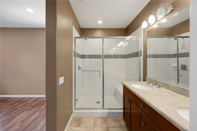 403 Sevilla Dr, Brea, CA 92823 - full bathroom with a stall shower and double vanity