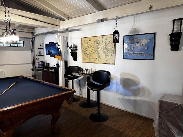 32688 Taspa Ct, Pauma Valley, CA 92061 - game room featuring beamed ceiling, wood finished floors, and billiards