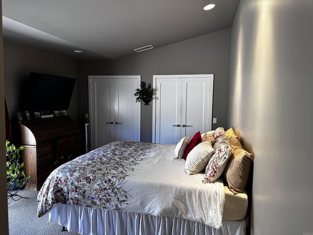 32688 Taspa Ct, Pauma Valley, CA 92061 - carpeted bedroom with two closets, recessed lighting, and lofted ceiling