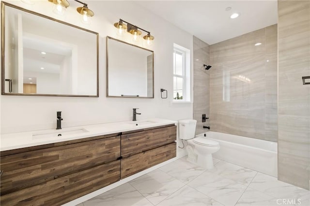 6638 Dolores Dr, Paradise, CA 95969 - bathroom with double vanity, shower / bathtub combination, and marble finish floors