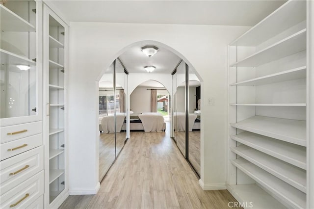 8873 Reche Canyon Rd, Colton, CA 92324 - hallway featuring arched walkways and light wood finished floors