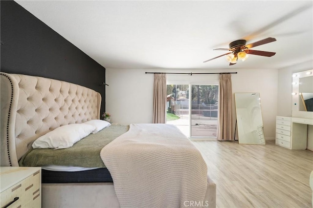 8873 Reche Canyon Rd, Colton, CA 92324 - bedroom featuring light wood-type flooring, access to outside, and ceiling fan
