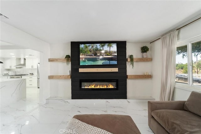 8873 Reche Canyon Rd, Colton, CA 92324 - living area featuring a fireplace and marble finish floors
