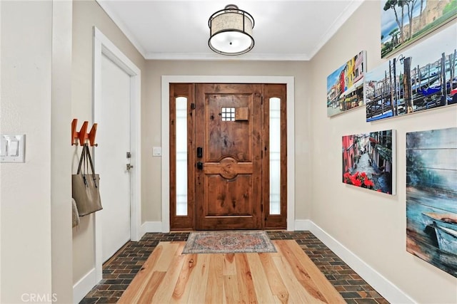 23906 Fernmead Ln, Harbor City, CA 90710 - foyer entrance featuring brick floors, crown molding, and plenty of natural light
