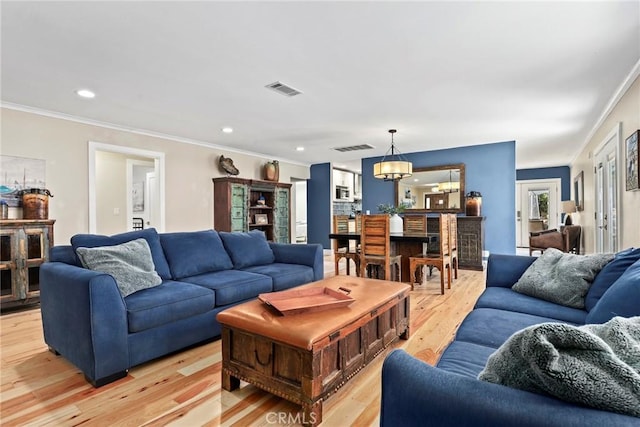 23906 Fernmead Ln, Harbor City, CA 90710 - living room featuring crown molding, light wood finished floors, and recessed lighting