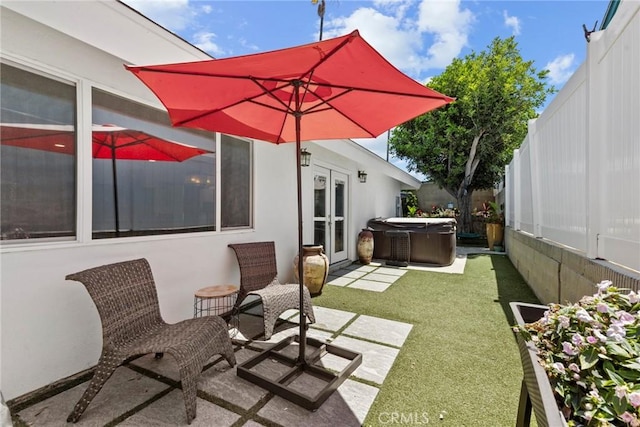23906 Fernmead Ln, Harbor City, CA 90710 - view of patio / terrace with a hot tub and french doors