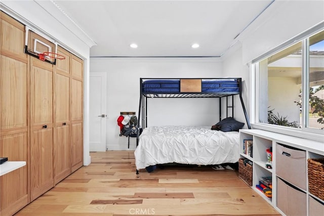 23906 Fernmead Ln, Harbor City, CA 90710 - bedroom with light wood finished floors, recessed lighting, and a closet