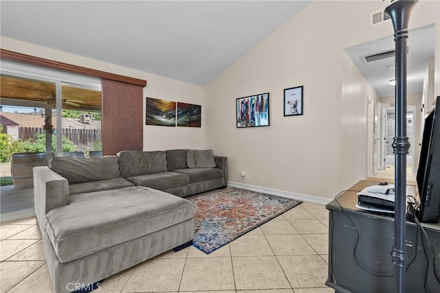27124 Cabrera Ave, Saugus, CA 91350 - living area featuring vaulted ceiling and light tile patterned floors