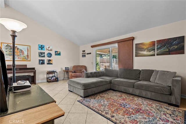 27124 Cabrera Ave, Saugus, CA 91350 - living room featuring vaulted ceiling and light tile patterned flooring
