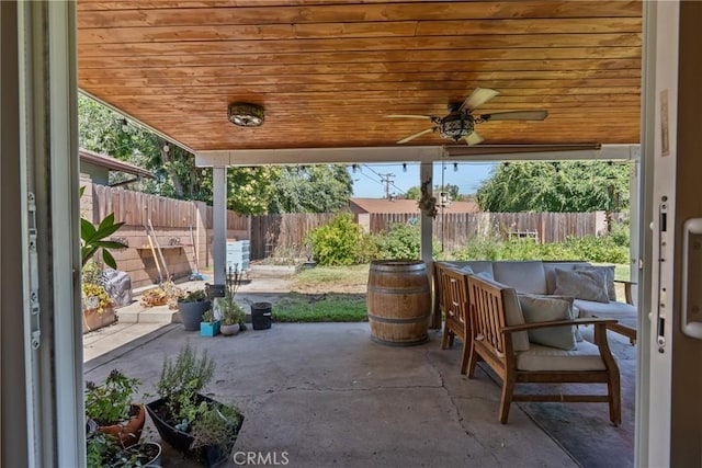 27124 Cabrera Ave, Saugus, CA 91350 - fenced backyard featuring a patio and ceiling fan