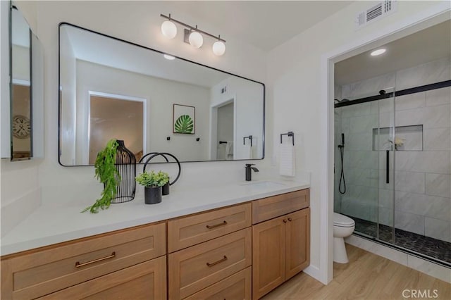 1615 Via Linda Unit 16, Fullerton, CA 92833 - full bath with vanity, a stall shower, wood finished floors, and recessed lighting
