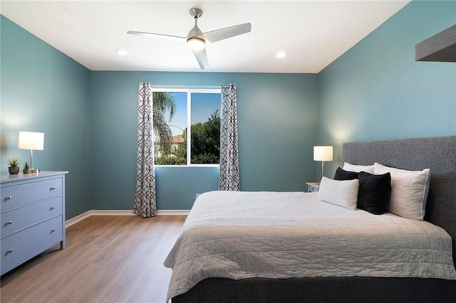 3417 Kildare Ct, Burbank, CA 91504 - bedroom with light wood-style floors, a ceiling fan, and recessed lighting