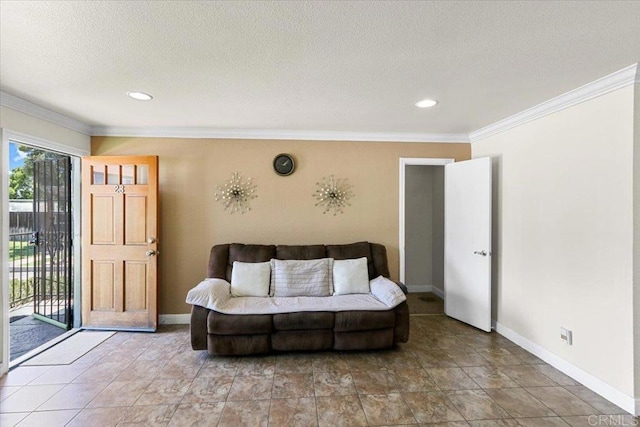 390 N 1st St Unit 23, El Cajon, CA 92021 - living area featuring ornamental molding, a textured ceiling, and recessed lighting