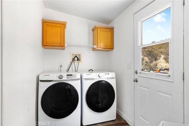 41605 De Portola Rd, Temecula, CA 92592 - washroom with washing machine and dryer, cabinet space, and dark wood-type flooring