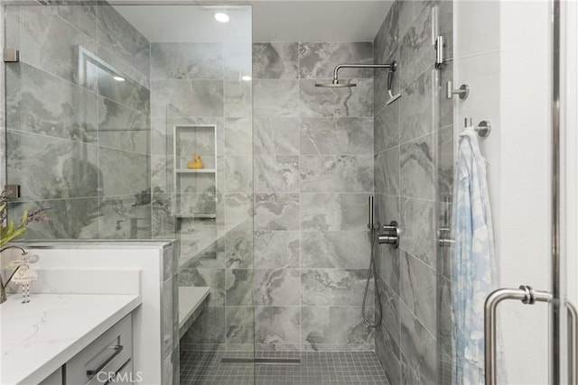 8009 E Eucalyptus Trl, Orange, CA 92869 - full bath featuring tiled shower and vanity
