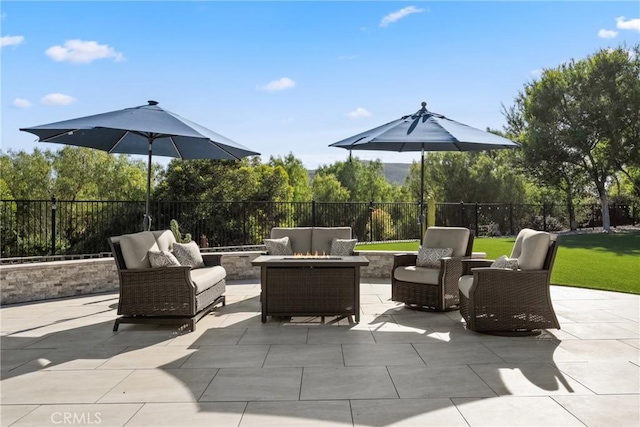 1708 Victoria Way, San Marcos, CA 92069 - view of patio / terrace with an outdoor living space with a fire pit