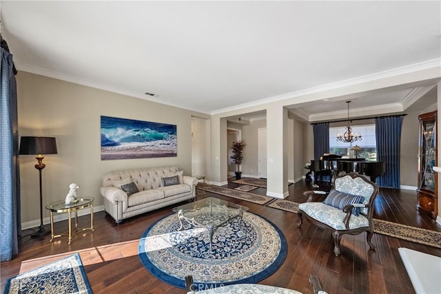 1708 Victoria Way, San Marcos, CA 92069 - living area featuring a chandelier, crown molding, and wood-type flooring