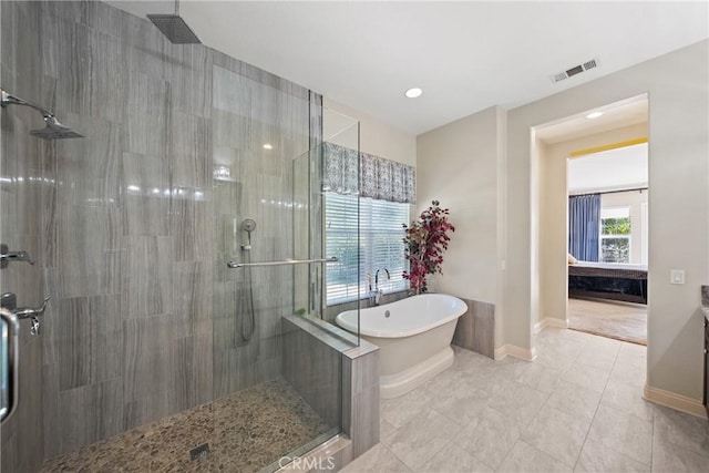1708 Victoria Way, San Marcos, CA 92069 - bathroom with a stall shower, a soaking tub, tile patterned flooring, and recessed lighting
