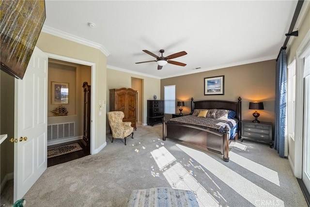 1708 Victoria Way, San Marcos, CA 92069 - bedroom with carpet floors, crown molding, and a ceiling fan