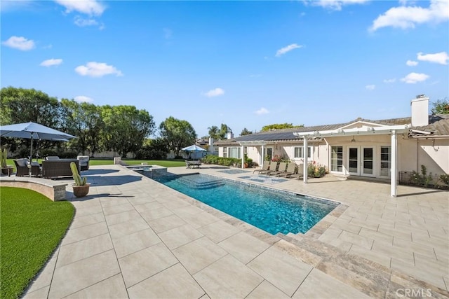 1708 Victoria Way, San Marcos, CA 92069 - outdoor pool featuring a pergola, a patio, and french doors