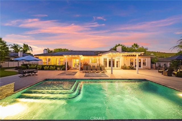 1708 Victoria Way, San Marcos, CA 92069 - outdoor pool with french doors, a patio area, and a pergola