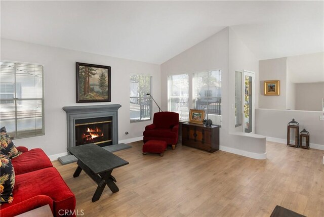 8 Diamant Way, Aliso Viejo, CA 92656 - living room featuring healthy amount of natural light, lofted ceiling, wood finished floors, and a glass covered fireplace