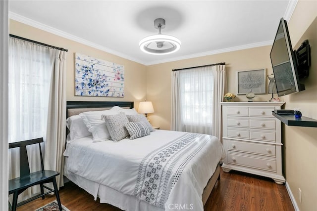 4328 Sunset Ave, Montrose, CA 91020 - bedroom with dark wood-style flooring and crown molding
