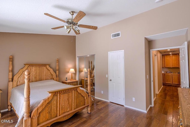 20325 Tamara Pl, Santa Clarita, CA 91350 - bedroom featuring dark wood-style floors, a ceiling fan, and a high ceiling