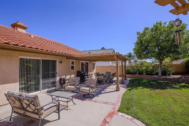 20325 Tamara Pl, Santa Clarita, CA 91350 - fenced backyard featuring a pergola, a patio, and an outdoor hangout area