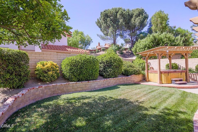 20325 Tamara Pl, Santa Clarita, CA 91350 - fenced backyard with a hot tub and a pergola