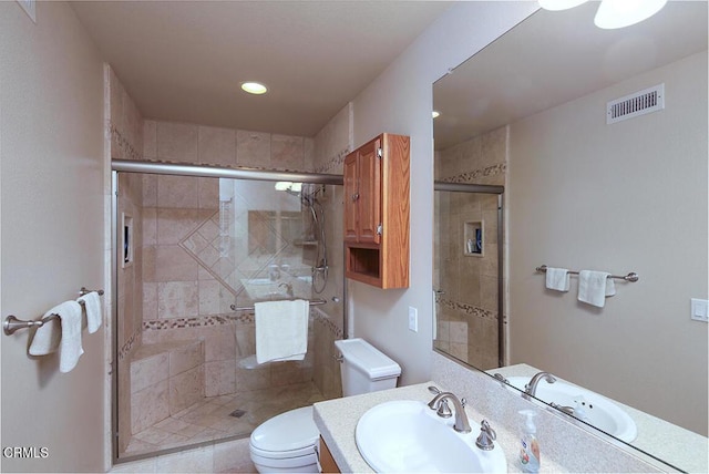 20325 Tamara Pl, Santa Clarita, CA 91350 - bathroom featuring vanity, a shower stall, and recessed lighting