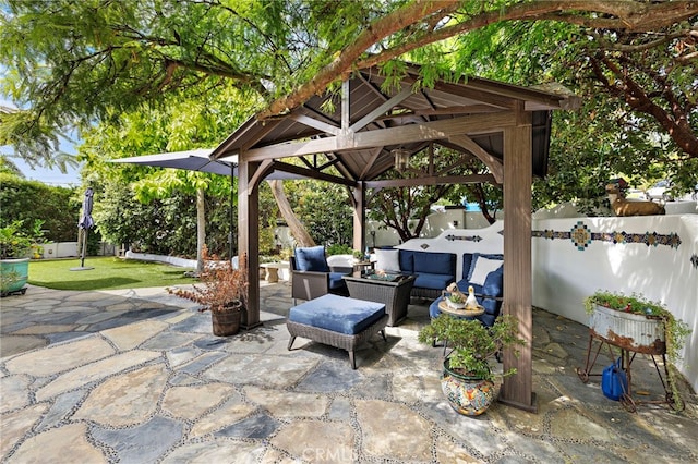 490 Agate, Laguna Beach, CA 92651 - fenced backyard featuring a gazebo, an outdoor hangout area, and a patio