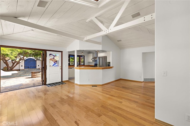 490 Agate, Laguna Beach, CA 92651 - unfurnished living room featuring light wood finished floors and wooden ceiling