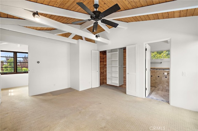 490 Agate, Laguna Beach, CA 92651 - unfurnished bedroom featuring carpet floors, multiple windows, wood ceiling, and ensuite bath