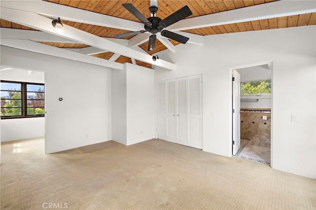 490 Agate, Laguna Beach, CA 92651 - unfurnished bedroom with multiple windows, carpet flooring, wood ceiling, and ensuite bath