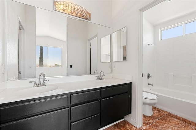 9304 Palo Verde Dr, Hesperia, CA 92344 - full bath with double vanity,  shower combination, tile patterned floors, and vaulted ceiling