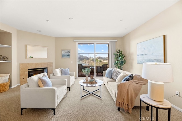 4025 Canario St Unit 142, Carlsbad, CA 92008 - living room with carpet floors and a tile fireplace