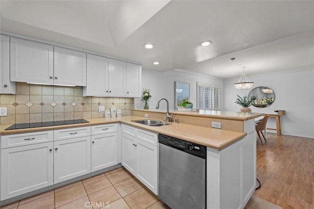 1201 S Catalina Ave Unit 3A, Redondo Beach, CA 90277 - kitchen with dishwasher, black electric cooktop, a peninsula, white cabinets, and recessed lighting