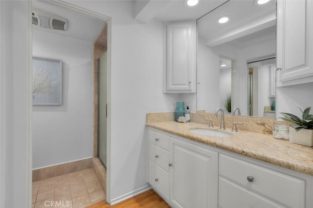 1201 S Catalina Ave Unit 3A, Redondo Beach, CA 90277 - bathroom with vanity, recessed lighting, and a shower