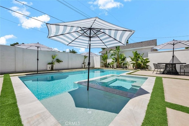 1402 E Rose Ave, Orange, CA 92867 - view of swimming pool with a fenced backyard, a patio area, and a pool with connected hot tub
